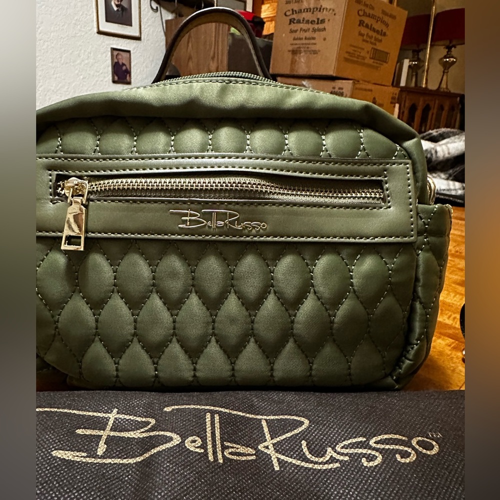 Bella Russo Quilted 8.7x11 CrossBody Bag Sage Green New! Storage Bag Included